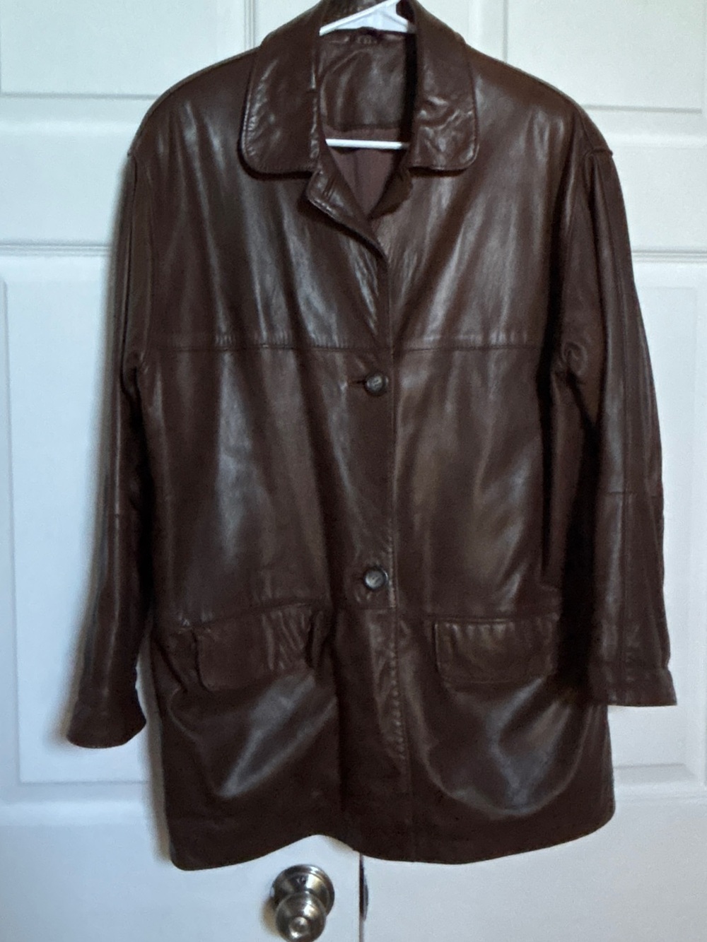 Brown Genuine Leather Car Coat Buttery Soft Minimalist Women’s XS 22.5” PTP